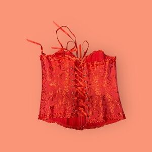 Red Corset - Bold Gothic Steampunk Elegance, Burlesque Chic, Halloween Cosplay